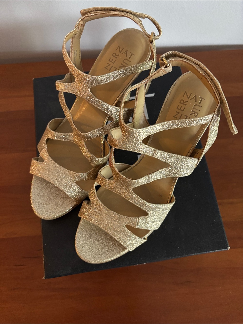 Naturalizer Gold Glitter Strappy Sandal Heels